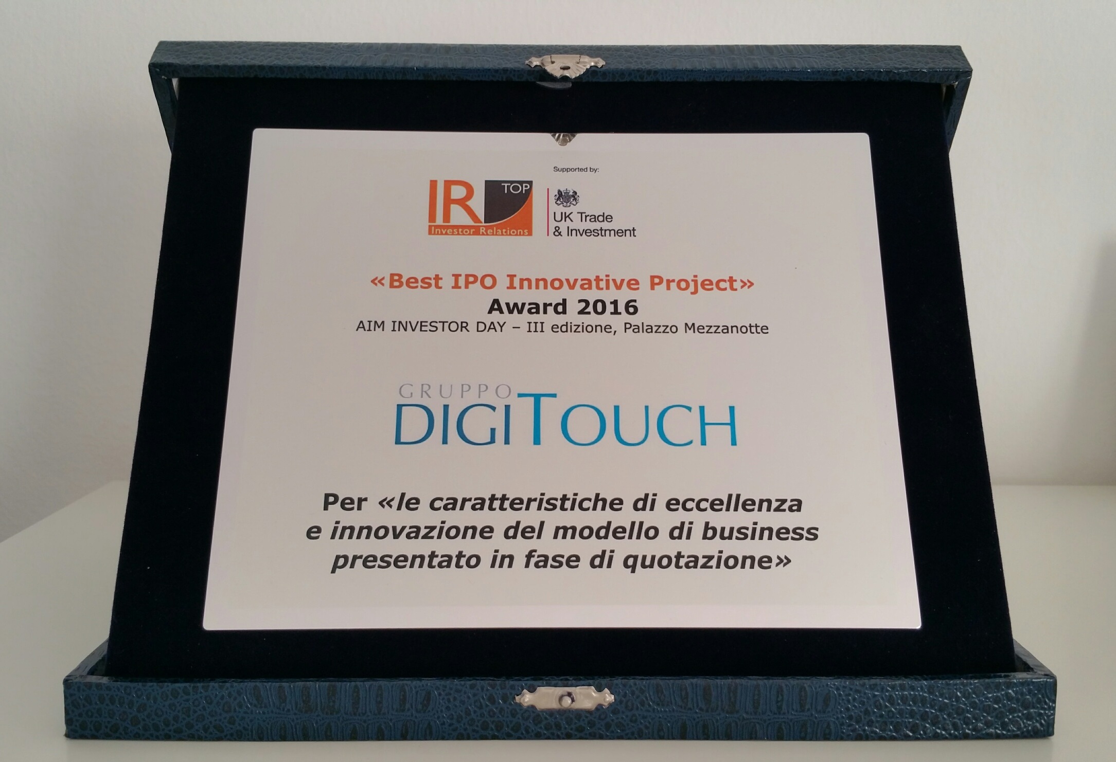 DigiTouch premiata come Best IPO innovative project 2016 su AIM Italia
